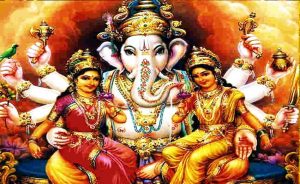 lord Ganesha with his wives Riddhi -Siddhi
