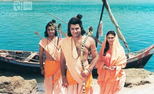 Ram,Lakshman and Sita going to forest