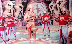 Hanuman is captured in iron chains in Ravan's assembly