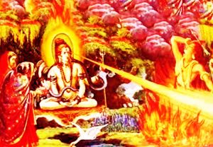 Shiva opens his third eye and burns Kamdev into ashes