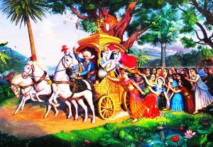 Gopies tries to stop Krishna's chariot