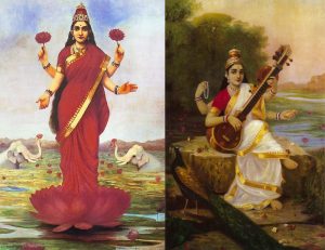 Maa Saraswati and Maa Lakshmi 